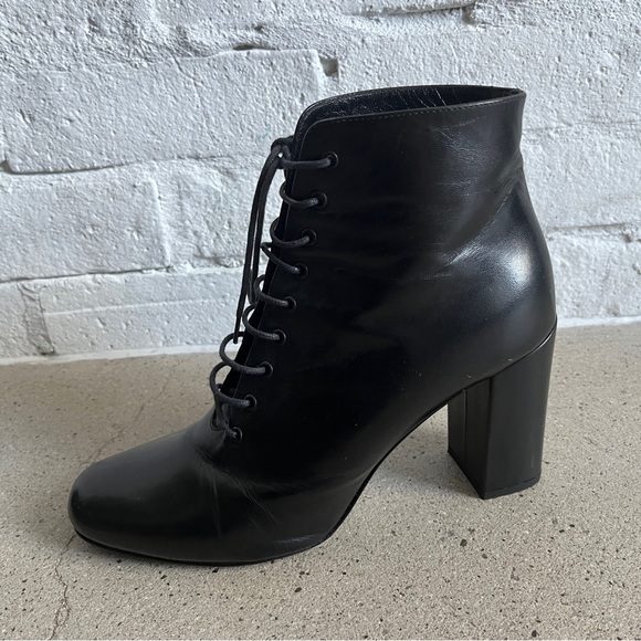 Saint Leather Black Leather Babies 90 Lace Up Heeled Ankle Boots - Picture 8 of 10